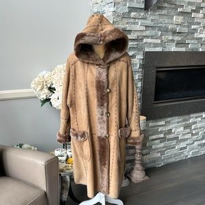 Allegria Italian Suede, Leather and Shearling Luxury Long Coat.